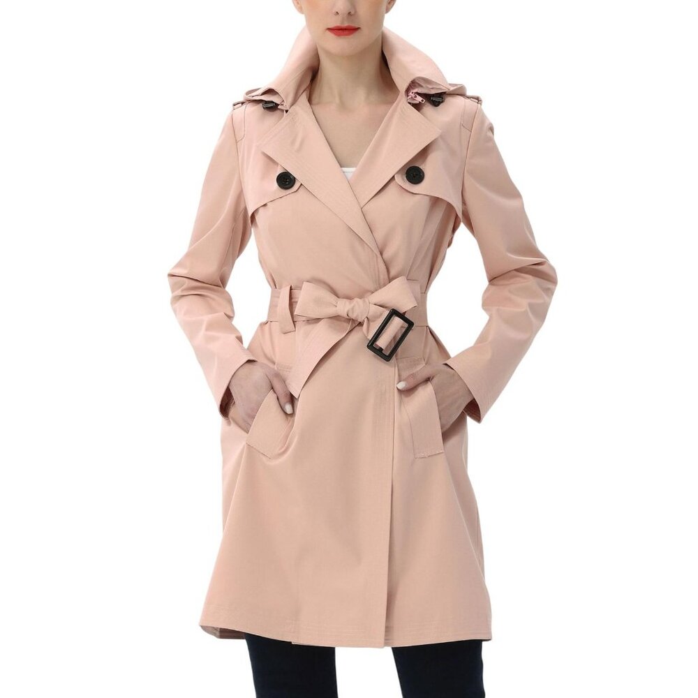 NWT kimi + kai Womens Angie Water Resistant Hooded Trench Coat Blush Pink XL